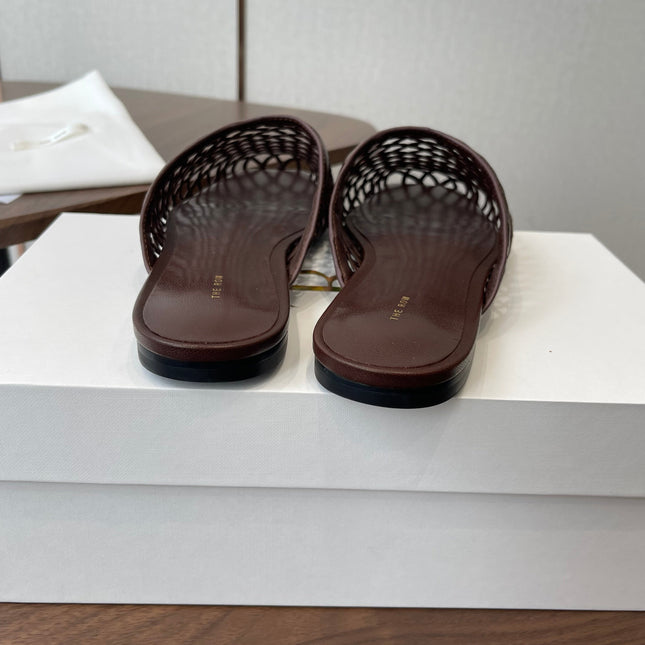 THE ROW 26S MULE SANDALS IN DARK BROWN CALFSKIN
