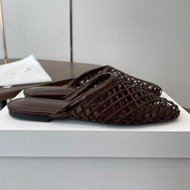 THE ROW 26S MULE SANDALS IN DARK BROWN CALFSKIN