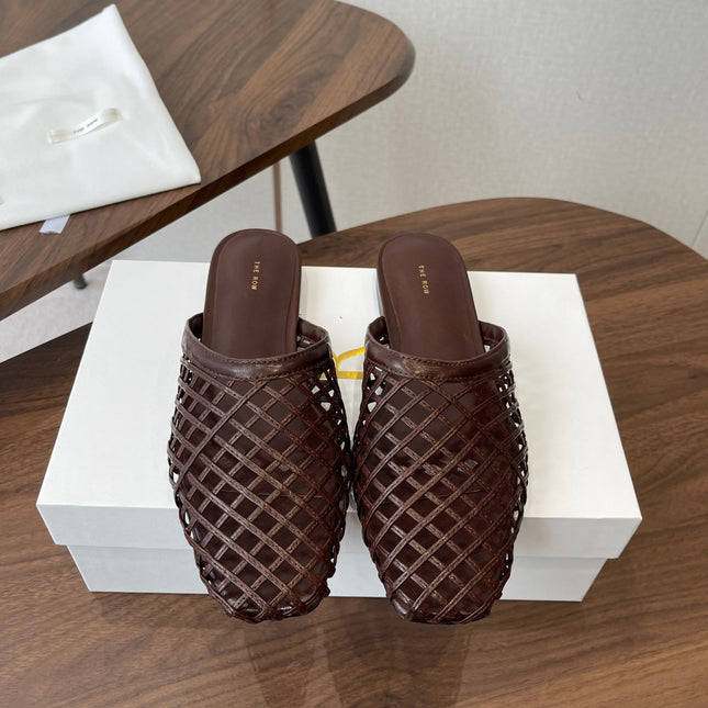 THE ROW 26S MULE SANDALS IN DARK BROWN CALFSKIN