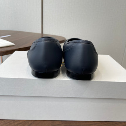 THE ROW 26S SQUARE TOE  BALLET FLATS IN BLUE BLACK CALFSKIN