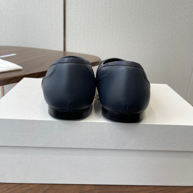 THE ROW 26S SQUARE TOE  BALLET FLATS IN BLUE BLACK CALFSKIN