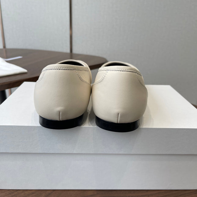 THE ROW 26S SQUARE TOE  BALLET FLATS IN CREAM WHITE CALFSKIN