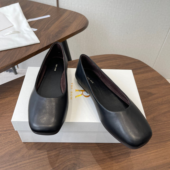THE ROW 26S FLATS IN BLACK CALFSKIN