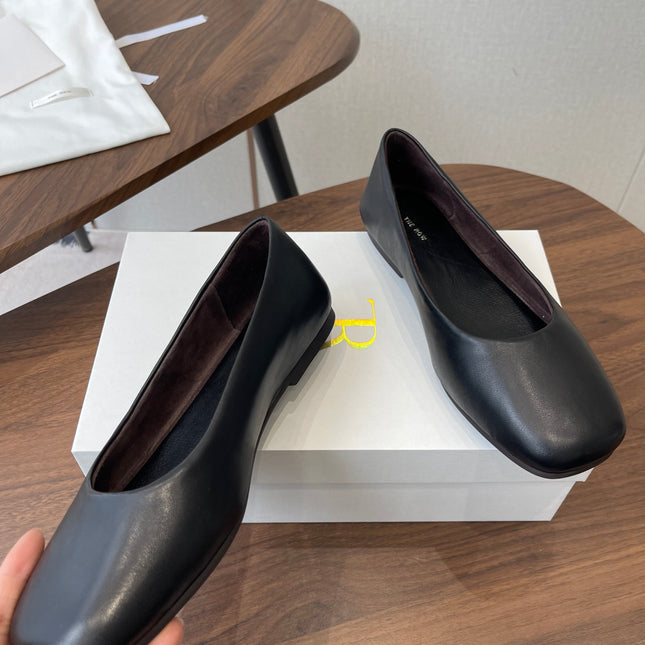 THE ROW 26S FLATS IN BLACK CALFSKIN