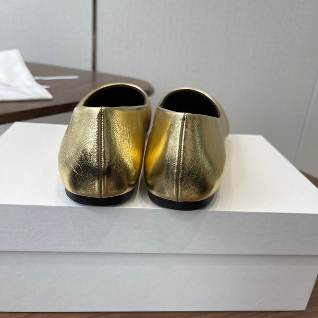 THE ROW 26S FLATS IN GOLD CALFSKIN