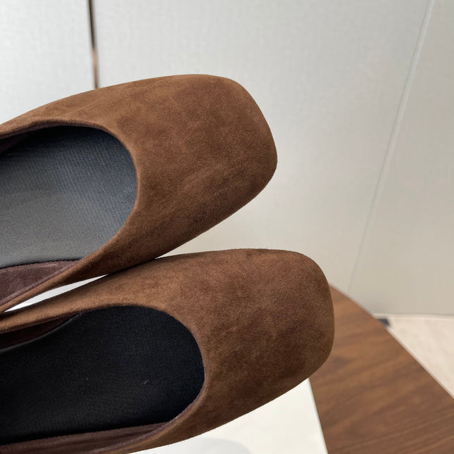THE ROW 26S FLATS IN DARK BROWN SUEDE