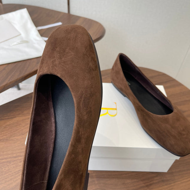 THE ROW 26S FLATS IN DARK BROWN SUEDE