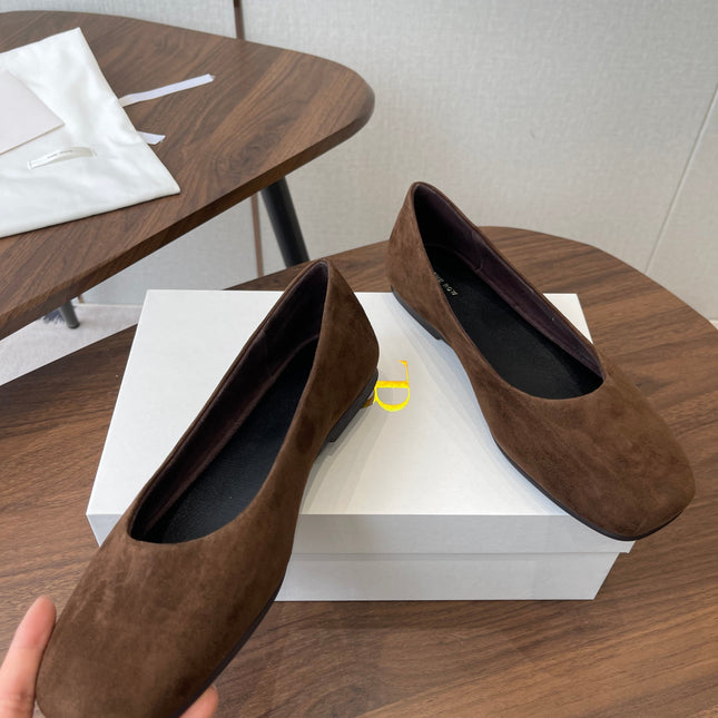 THE ROW 26S FLATS IN DARK BROWN SUEDE