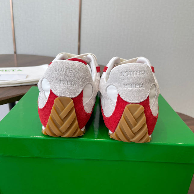 BOTTEGA VENETA 26S ORBIT FLASH SNEAKERS IN WHITE AND RED SUEDE