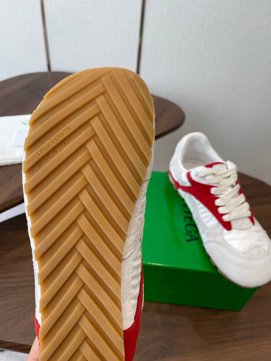 BOTTEGA VENETA 26S ORBIT FLASH SNEAKERS IN WHITE AND RED SUEDE