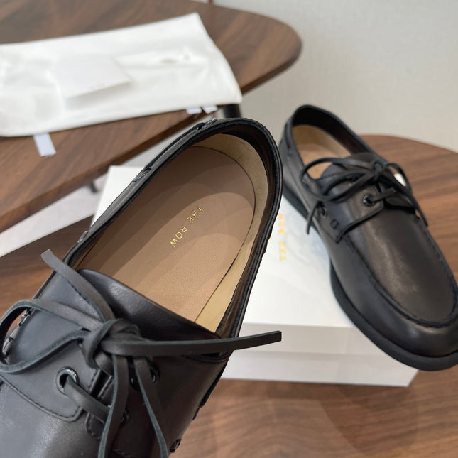 THE ROW 26S LOAFERS IN BLACK CALFSKIN
