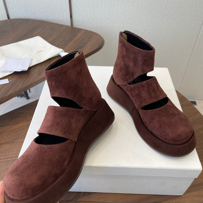 THE ROW 26S PLATFORM MARY JANE IN CHOCOLATE BROWN SUEDE