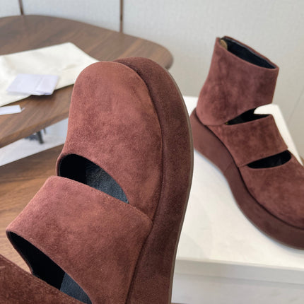 THE ROW 26S PLATFORM MARY JANE IN CHOCOLATE BROWN SUEDE