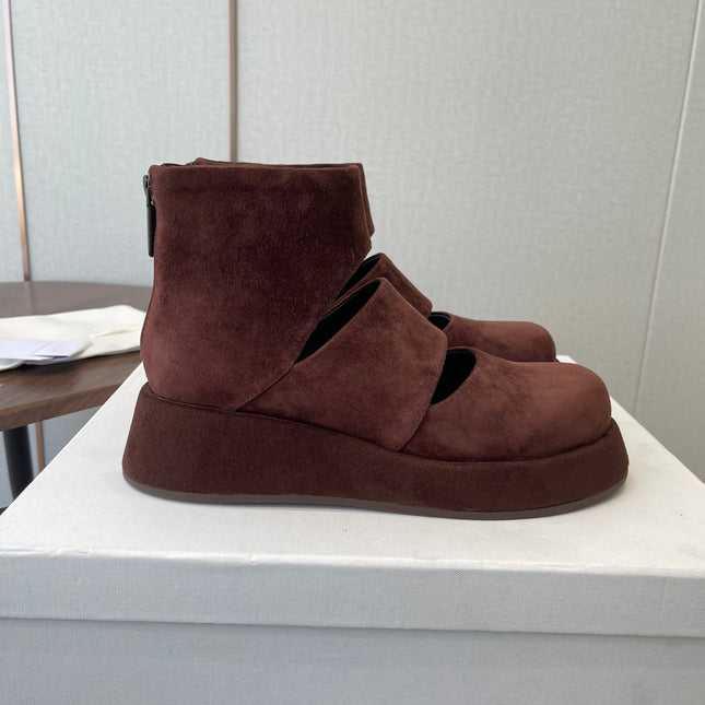 THE ROW 26S PLATFORM MARY JANE IN CHOCOLATE BROWN SUEDE