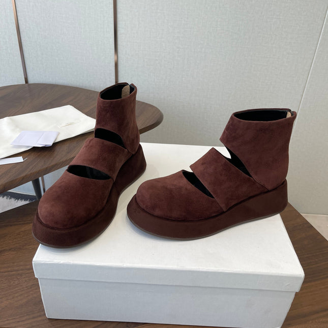 THE ROW 26S PLATFORM MARY JANE IN CHOCOLATE BROWN SUEDE