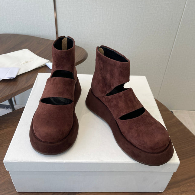 THE ROW 26S PLATFORM MARY JANE IN CHOCOLATE BROWN SUEDE