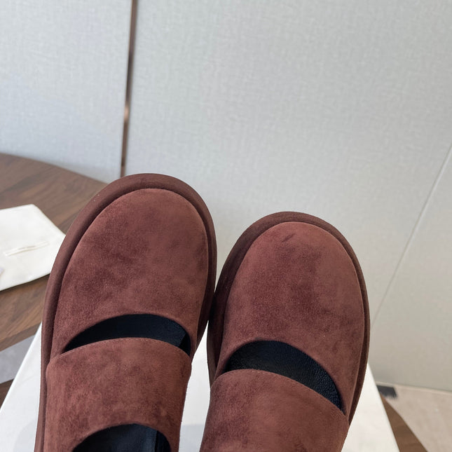 THE ROW 26S PLATFORM MARY JANE IN CHOCOLATE BROWN SUEDE