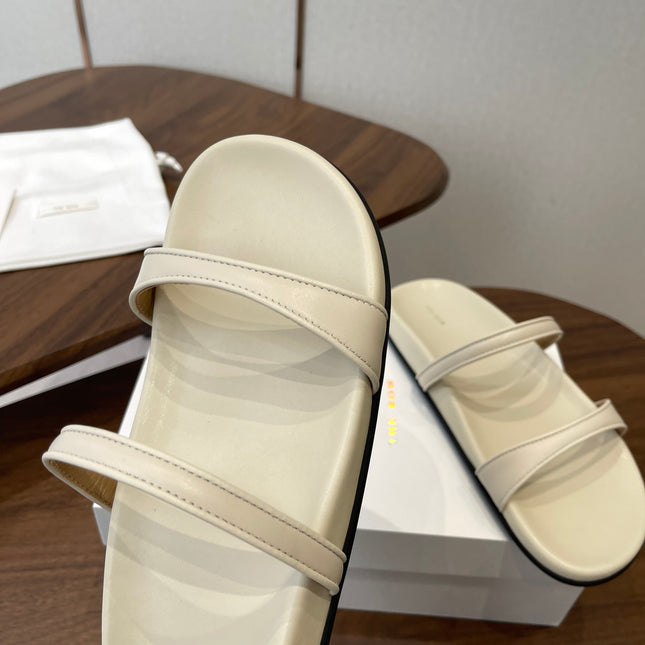 THE ROW 26S DOUBLE STRAP FLAT SANDALS IN IVORY WHITE CALFSKIN