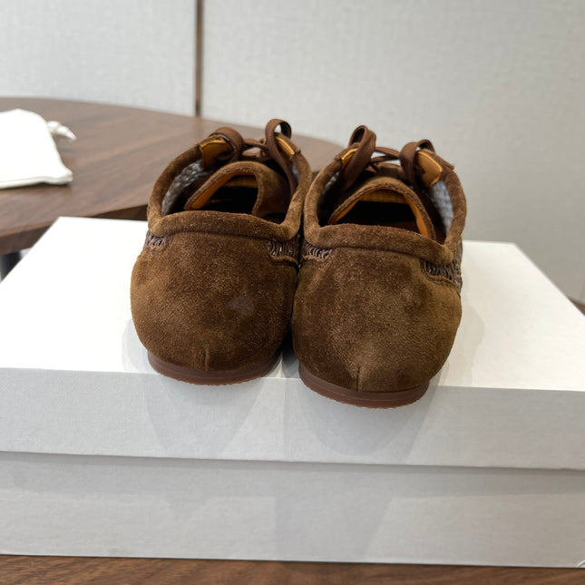 THE ROW 26S LACE UP SNEAKERS IN CARAMEL BROWN SUEDE