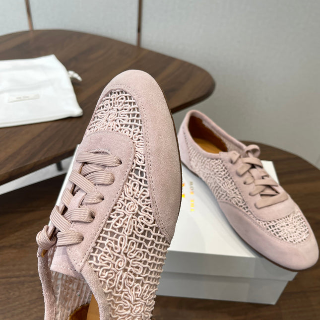 THE ROW 26S LACE UP SNEAKERS IN LIGHT PINK SUEDE