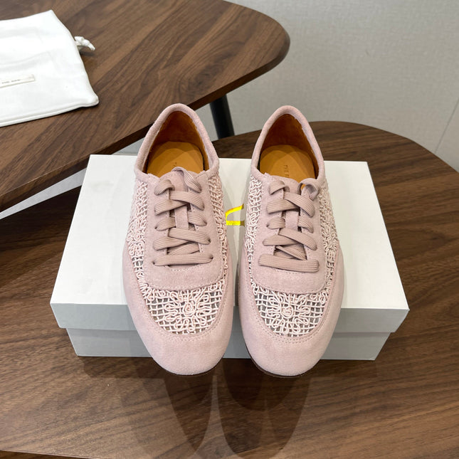 THE ROW 26S LACE UP SNEAKERS IN LIGHT PINK SUEDE