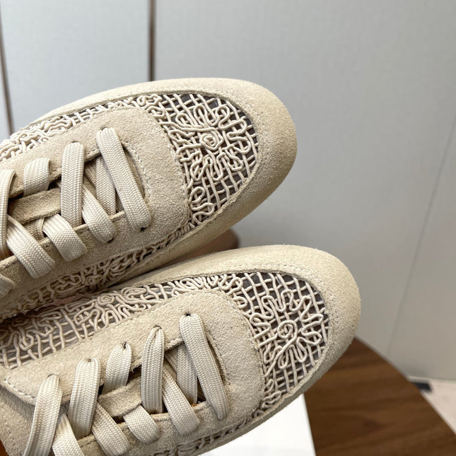 THE ROW 26S LACE UP SNEAKERS IN IVORY BEIGE SUEDE