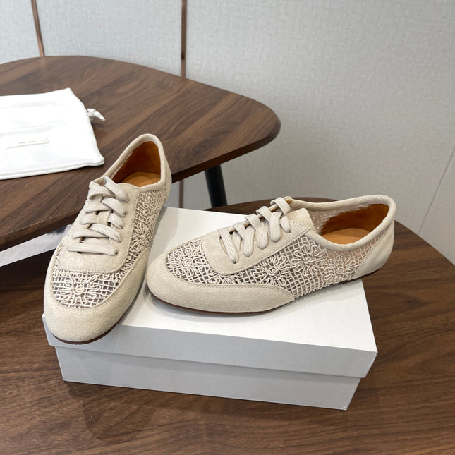 THE ROW 26S LACE UP SNEAKERS IN IVORY BEIGE SUEDE