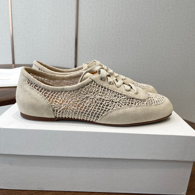 THE ROW 26S LACE UP SNEAKERS IN IVORY BEIGE SUEDE
