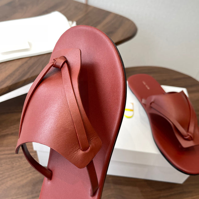 THE ROW 26S T STRAP THONG SANDALS IN RUST RED CALFSKIN