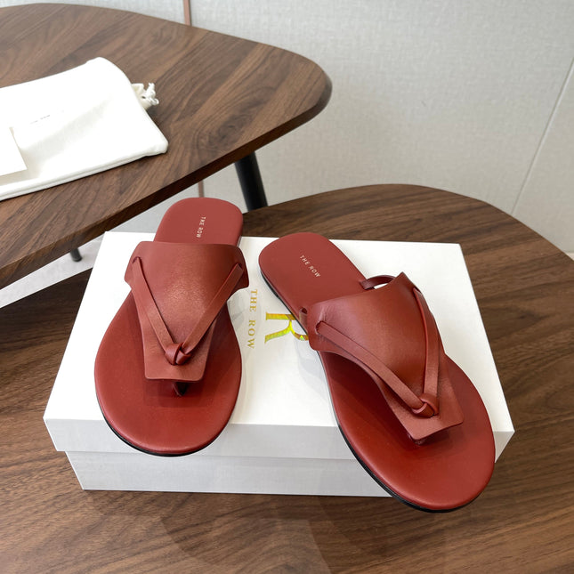 THE ROW 26S T STRAP THONG SANDALS IN RUST RED CALFSKIN