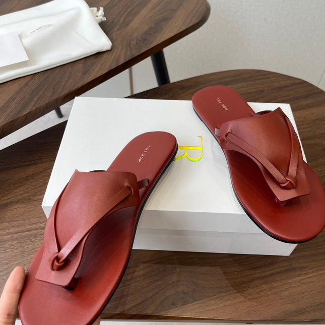 THE ROW 26S T STRAP THONG SANDALS IN RUST RED CALFSKIN