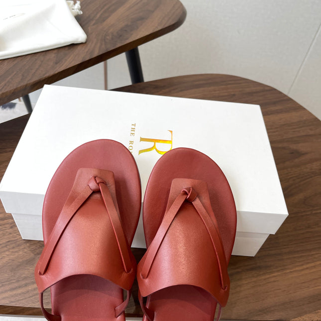 THE ROW 26S T STRAP THONG SANDALS IN RUST RED CALFSKIN