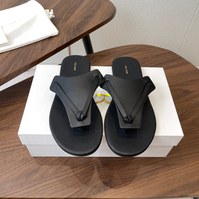 THE ROW 26S T STRAP THONG SANDALS IN BLACK CALFSKIN