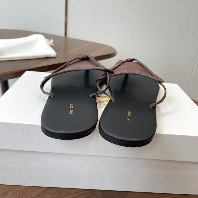 THE ROW 26S T STRAP THONG SANDALS IN CHOCOLATE BROWN SUEDE