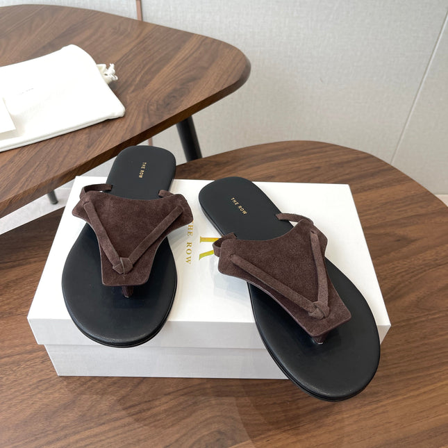 THE ROW 26S T STRAP THONG SANDALS IN CHOCOLATE BROWN SUEDE