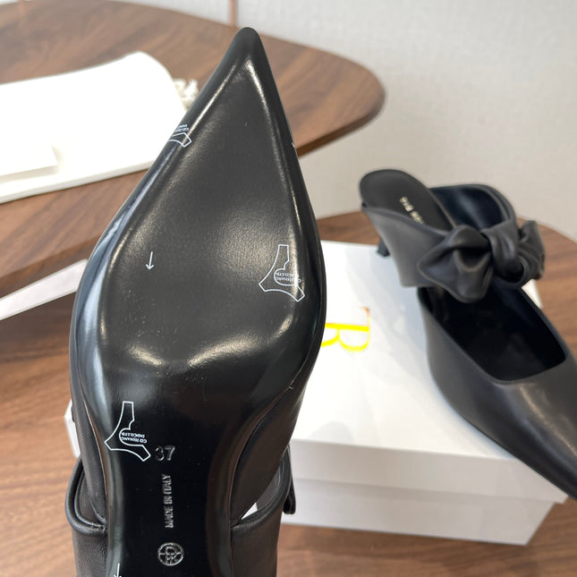 THE ROW 26S SLINGBACK POINTED HEELS IN BLACK CALFSKIN WITH BOW