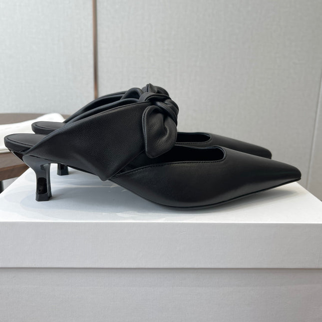 THE ROW 26S SLINGBACK POINTED HEELS IN BLACK CALFSKIN WITH BOW