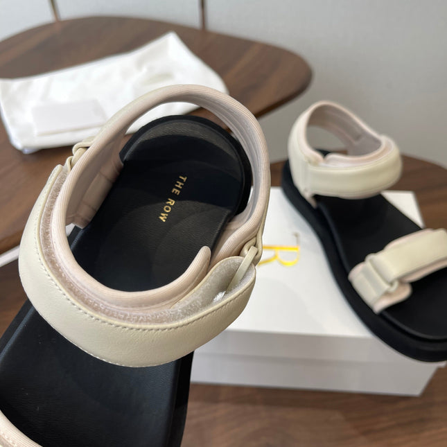THE ROW 26S DOUBLE STRAP SANDALS IN IVORY WHITE CALFSKIN
