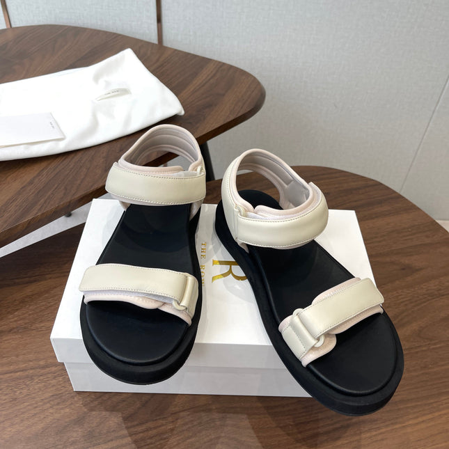 THE ROW 26S DOUBLE STRAP SANDALS IN IVORY WHITE CALFSKIN