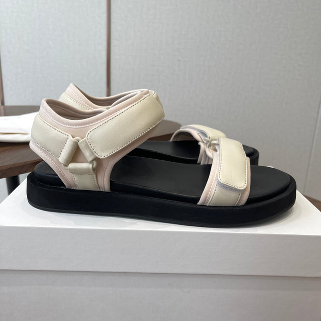 THE ROW 26S DOUBLE STRAP SANDALS IN IVORY WHITE CALFSKIN