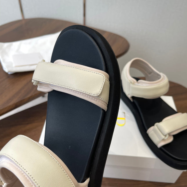 THE ROW 26S DOUBLE STRAP SANDALS IN IVORY WHITE CALFSKIN