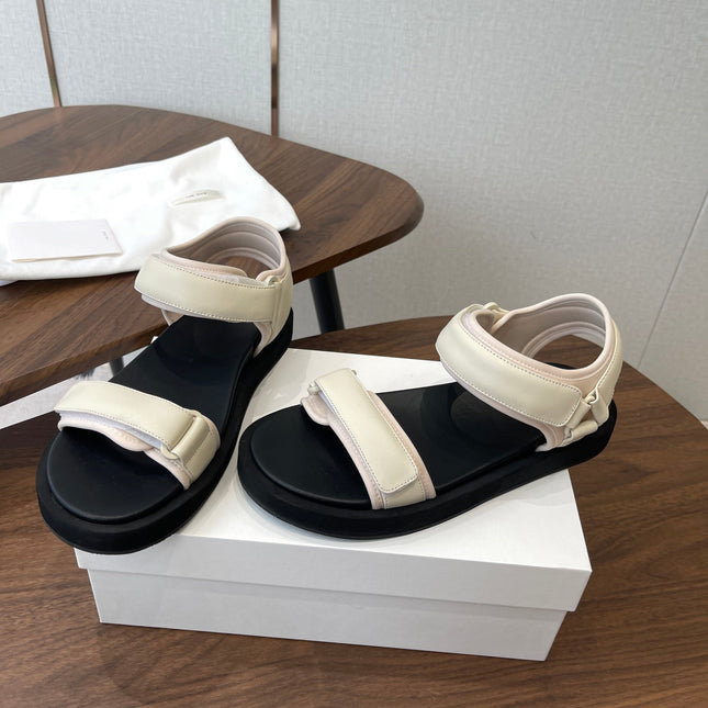 THE ROW 26S DOUBLE STRAP SANDALS IN IVORY WHITE CALFSKIN