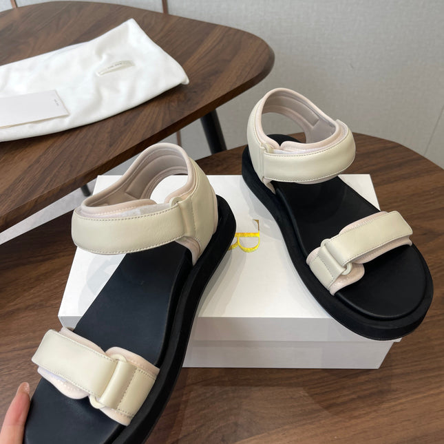 THE ROW 26S DOUBLE STRAP SANDALS IN IVORY WHITE CALFSKIN