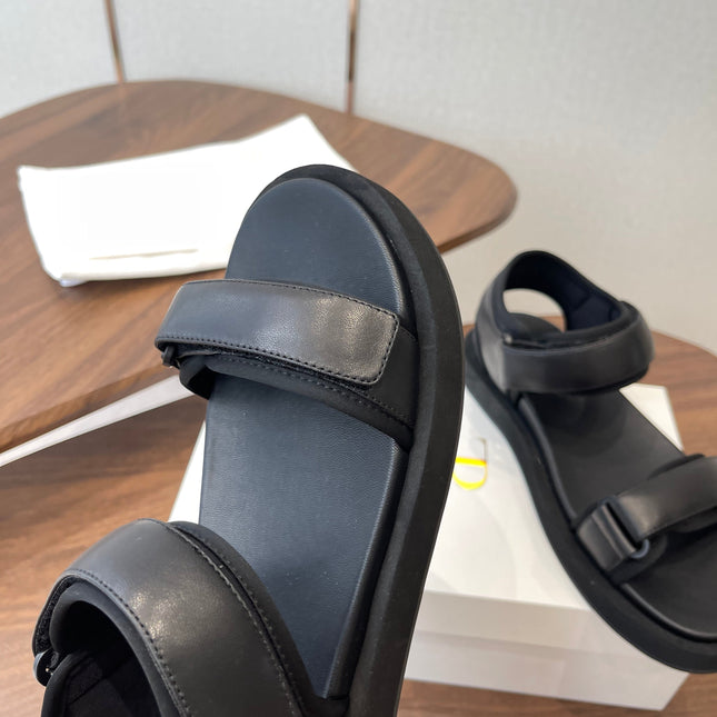 THE ROW 26S DOUBLE STRAP SANDALS IN BLACK CALFSKIN
