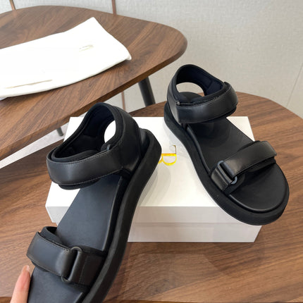 THE ROW 26S DOUBLE STRAP SANDALS IN BLACK CALFSKIN