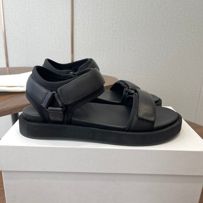 THE ROW 26S DOUBLE STRAP SANDALS IN BLACK CALFSKIN