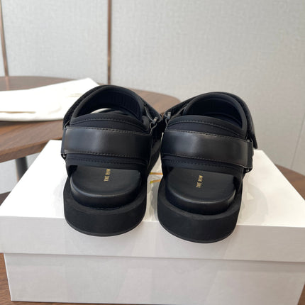 THE ROW 26S DOUBLE STRAP SANDALS IN BLACK CALFSKIN