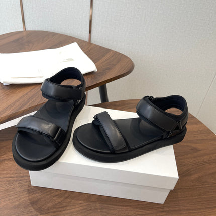 THE ROW 26S DOUBLE STRAP SANDALS IN BLACK CALFSKIN