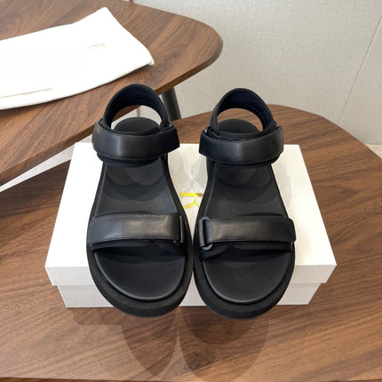 THE ROW 26S DOUBLE STRAP SANDALS IN BLACK CALFSKIN