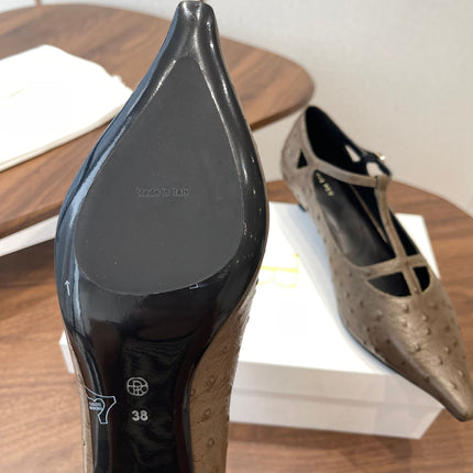 THE ROW 26S POINTED TOE T STRAP PUMPS 35MM IN BROWN CALFSKIN